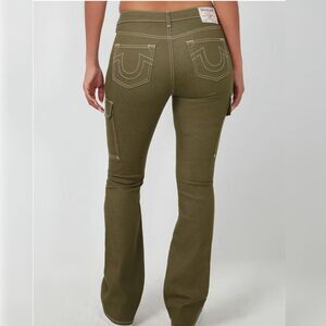 True Religion Logo Military Cargo Utility Pants 28 Bootcut Green